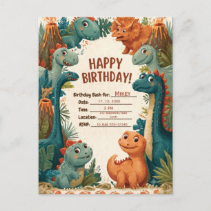 Cute Dinosaur Theme Kids Birthday Party Invitation