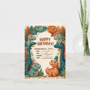 Cute Dinosaur Theme Kids Birthday Party Invitation