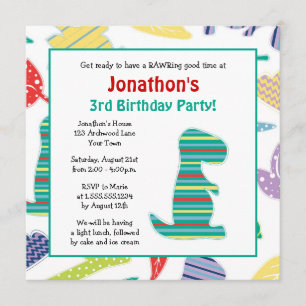 Cute Dinosaur Theme Kids Birthday Party Invitation