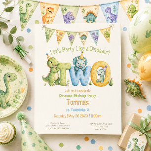Cute Dinosaur Themed 2nd Birthday Invitation