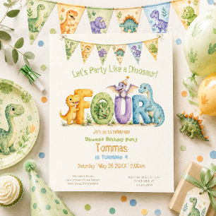 Cute Dinosaur Themed 4 Birthday Invitation