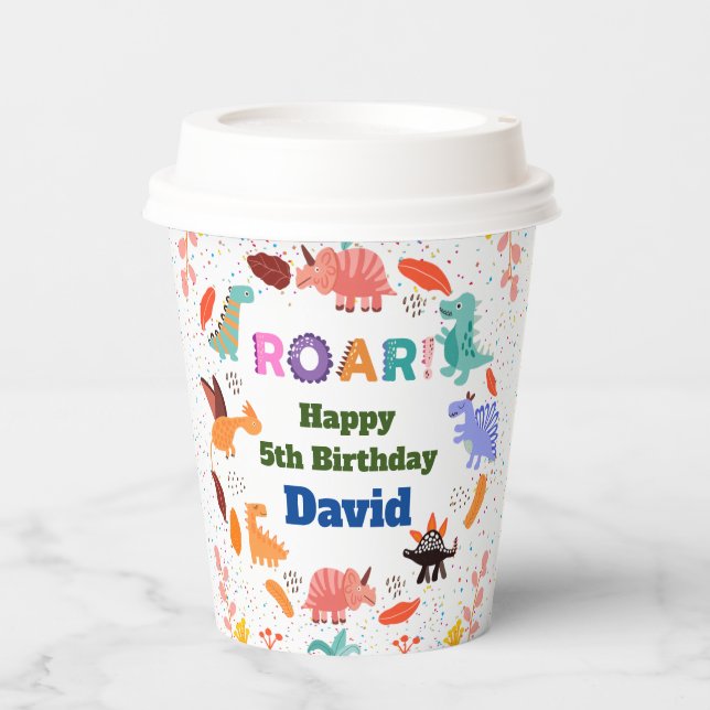 Cute Dinosaur themed birthday party paper cups  (Front)