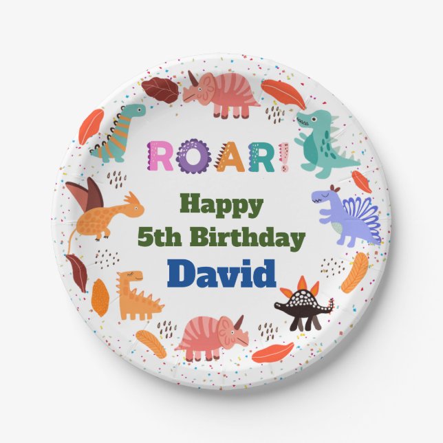 Cute Dinosaur themed birthday party tableware  Pap Paper Plate (Front)