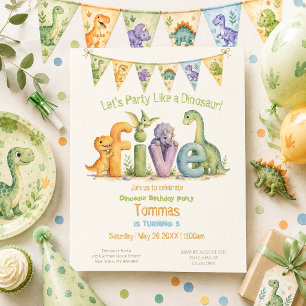 Cute Dinosaur Themed Five Birthday Invitation