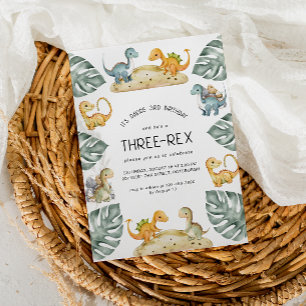 Cute Dinosaur Third Birthday Three-Rex Party  Invitation