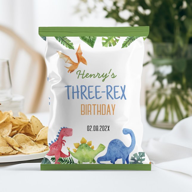 Cute Dinosaur Three-rex Birthday Chip Bag Wrapper (Creator Uploaded)