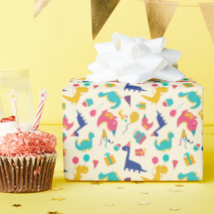 Cute Dinosaur Three-Rex Kids Birthday Pattern Wrapping Paper