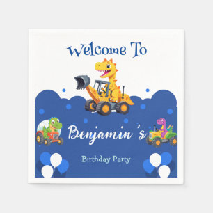 Cute dinosaur tractor dig truck balloon Birthday  Napkin