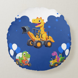 Cute dinosaur tractor dig truck balloon Birthday  Round Cushion