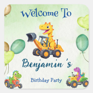 Cute dinosaur tractor dig truck balloon Birthday  Square Sticker