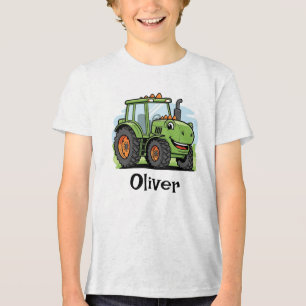 Cute Dinosaur Tractor Kids Tri-Blend Shirt