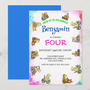 Cute dinosaur tractor Rainbow B2S School Birthday  Thank You Card