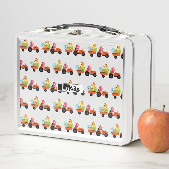 Cute dinosaur tractor Truck School kids boys Metal Lunch Box (In Situ)