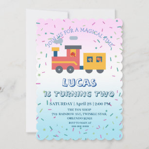 Cute dinosaur train truck Birthday party Boy NAME Invitation