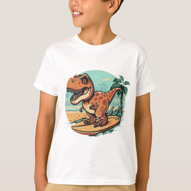 Cute dinosaur trex surfing T-Shirt (Front)