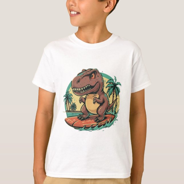 Cute dinosaur trex surfing T-Shirt (Front)