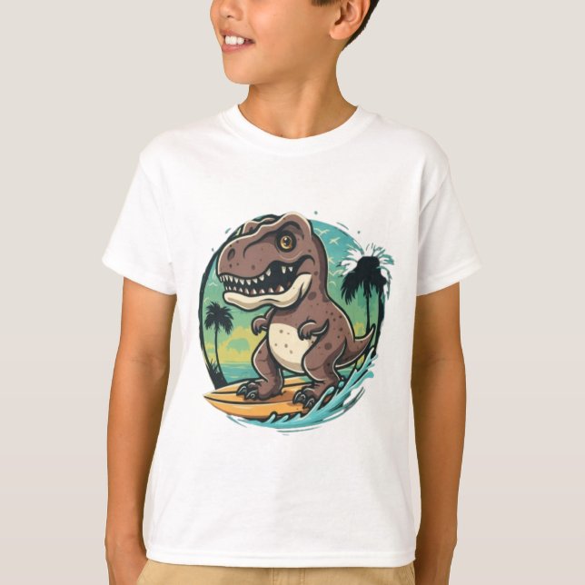Cute dinosaur trex surfing T-Shirt (Front)