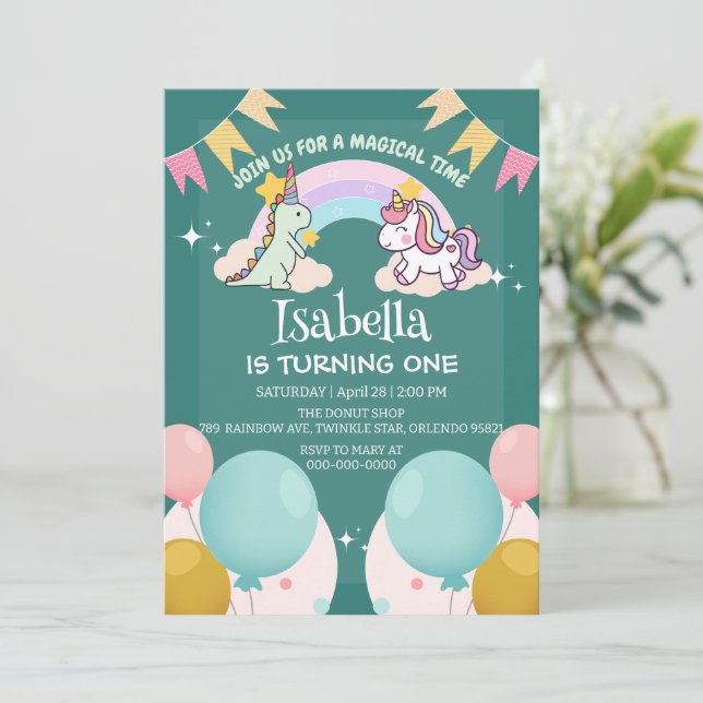 Cute Dinosaur Unicorn rainbow Balloon birthday  (Standing Front)