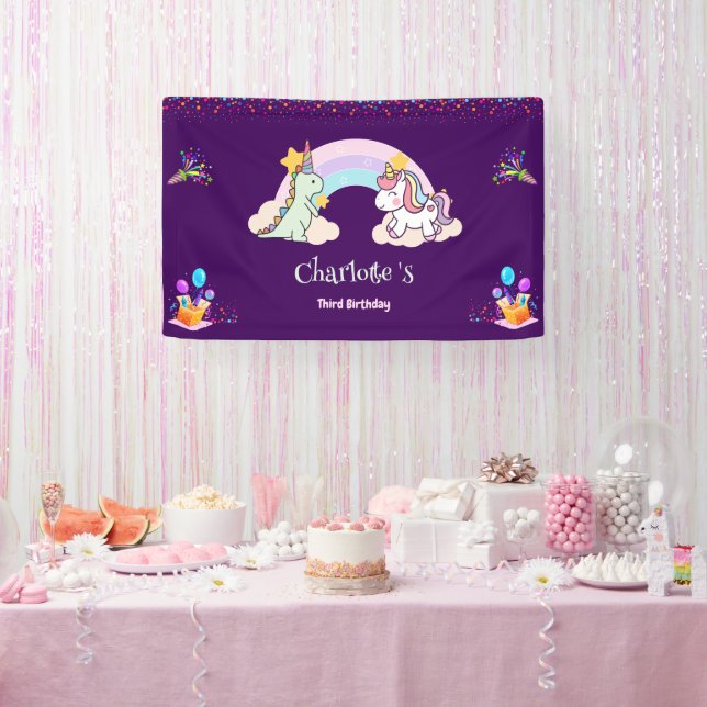 Cute Dinosaur Unicorn rainbow Balloon birthday  Banner (Party)
