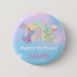 Cute Dinosaur Unicorn Rainbow balloon Birthday kid 6 Cm Round Badge
