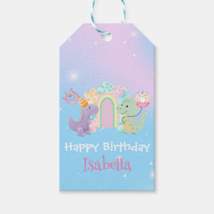 Cute Dinosaur Unicorn Rainbow balloon Birthday kid Gift Tags