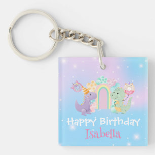 Cute Dinosaur Unicorn Rainbow balloon Birthday kid Key Ring