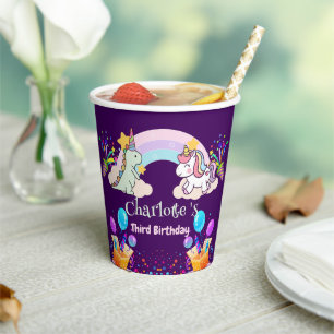 Cute Dinosaur Unicorn rainbow Balloon birthday Paper Cups