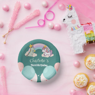 Cute Dinosaur Unicorn rainbow Balloon birthday  Paper Plate