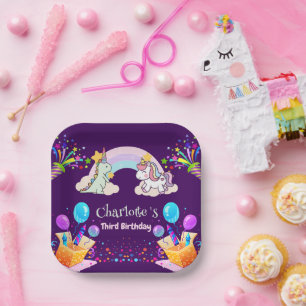Cute Dinosaur Unicorn rainbow Balloon birthday Paper Plate