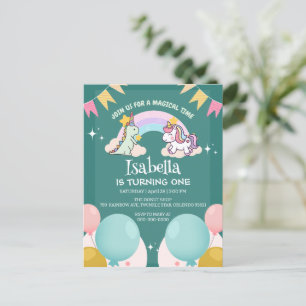 Cute Dinosaur Unicorn rainbow Balloon birthday Postcard