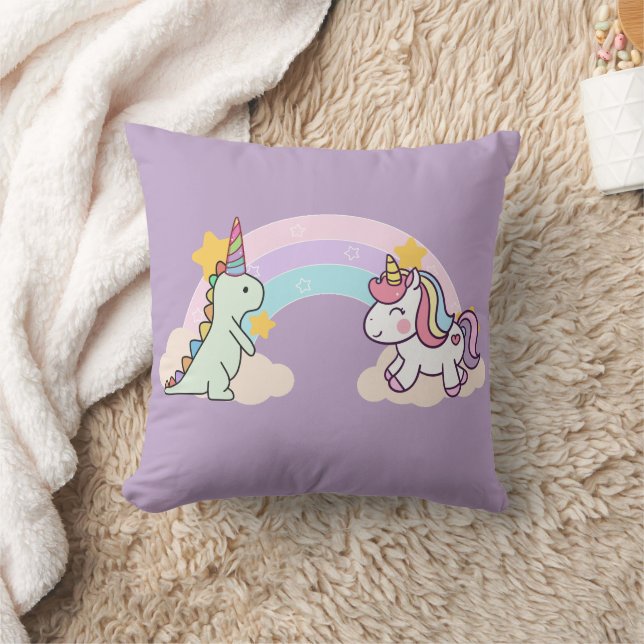 Cute Dinosaur Unicorn rainbow birthday party Cushion (Blanket)