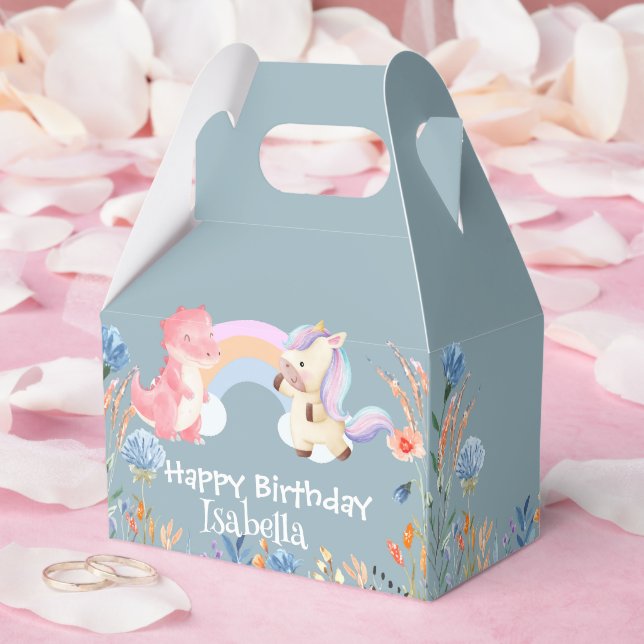 Cute Dinosaur Unicorn rainbow Flower birthday girl Favour Box (Wedding)