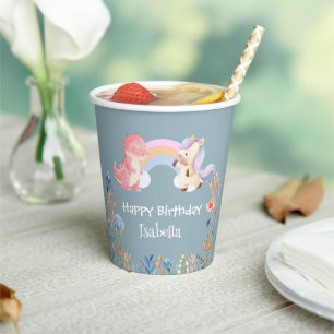 Cute Dinosaur Unicorn rainbow Flower birthday girl Paper Cups