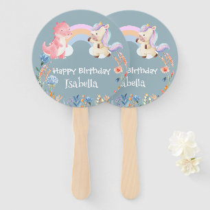 Cute Dinosaur Unicorn rainbow Flower birthday kids Hand Fan
