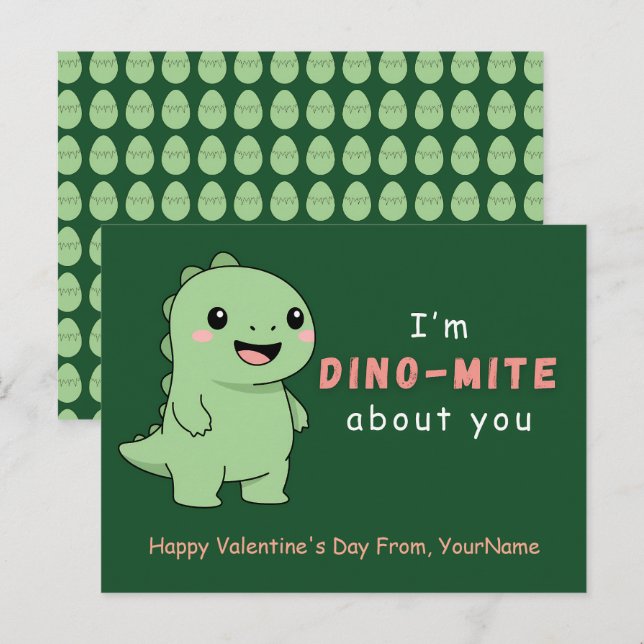 Cute Dinosaur Valentine’s Day Card – I’m Dino-Mite (Front/Back)
