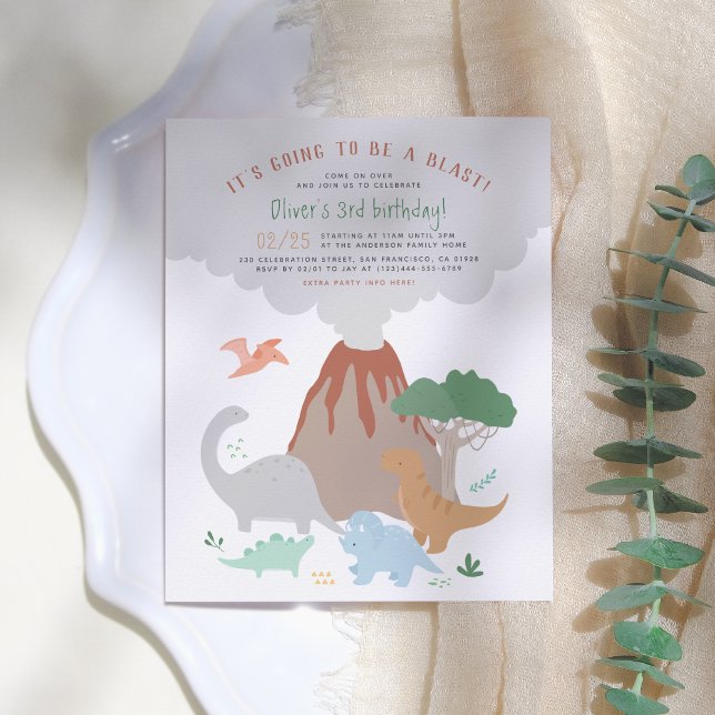Cute Dinosaur Volcano Blast Boy Birthay Party Postcard (Creator Uploaded)