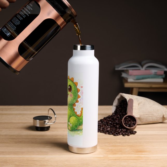 Cute Dinosaur Water Bottle (Coffee)