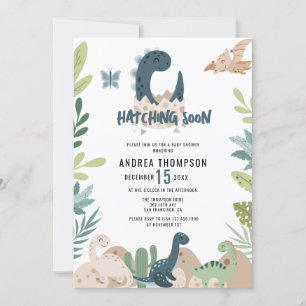 Cute Dinosaur Watercolor Baby Shower Invitation