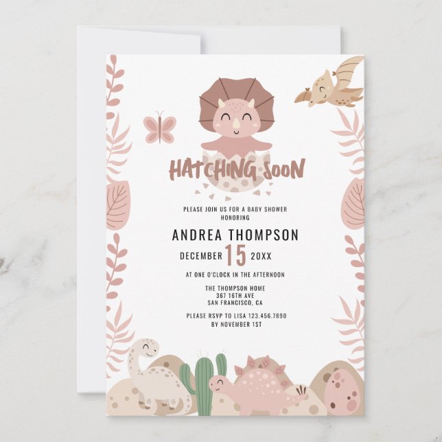 Cute Dinosaur Watercolor Baby Shower Invitation (Front)