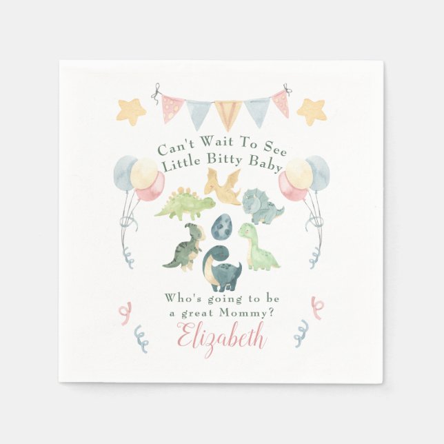 Cute Dinosaur Watercolor Baby Shower Napkin (Front)