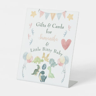 Cute Dinosaur Watercolor Baby Shower Orange Pedestal Sign