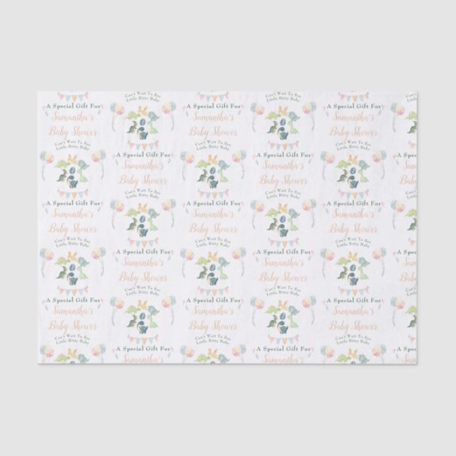 Cute Dinosaur Watercolor Baby Shower Personalised Tissue Paper (Front)