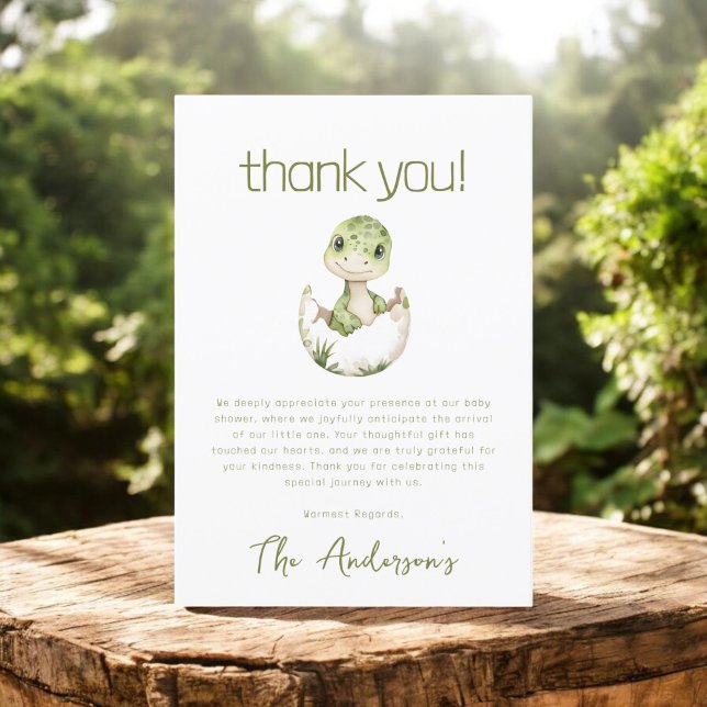 Cute Dinosaur Watercolor Baby Shower Thank You Card (Creator Uploaded)