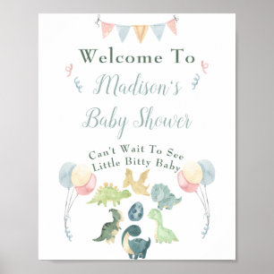 Cute Dinosaur Watercolor Baby Shower Welcome Poster