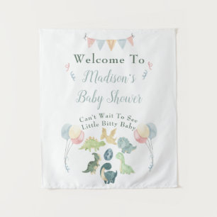 Cute Dinosaur Watercolor Baby Shower Welcome Sign Tapestry