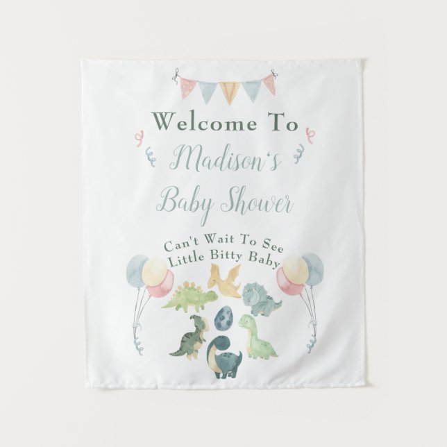 Cute Dinosaur Watercolor Baby Shower Welcome Sign Tapestry (Front)