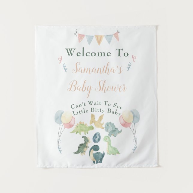Cute Dinosaur Watercolor Baby Shower Welcome Sign Tapestry (Front)