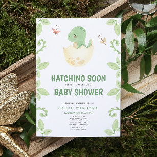 Cute Dinosaur Watercolor Hatching Soon Baby Shower Invitation