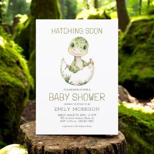 Cute Dinosaur Watercolor Hatching Soon Baby Shower Invitation