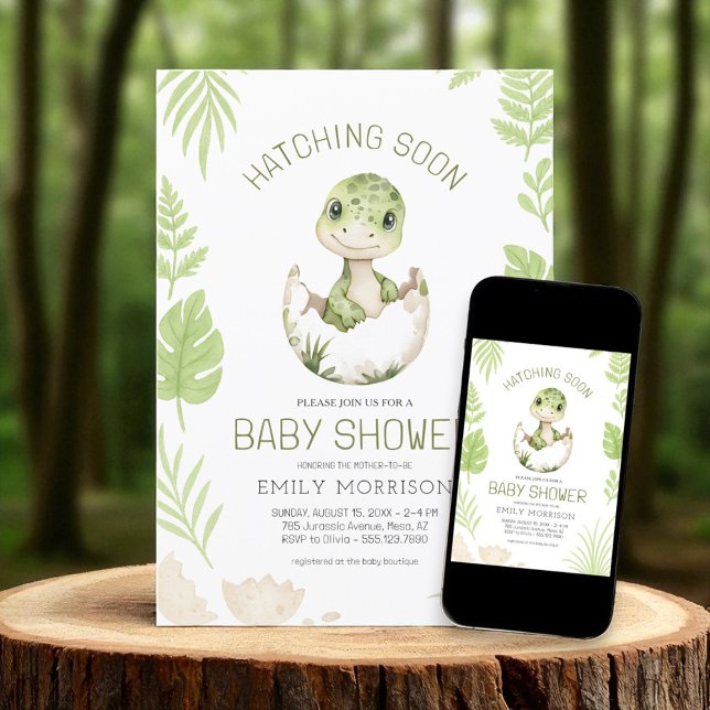 Cute Dinosaur Watercolor Hatching Soon Baby Shower Invitation (Creator Uploaded)